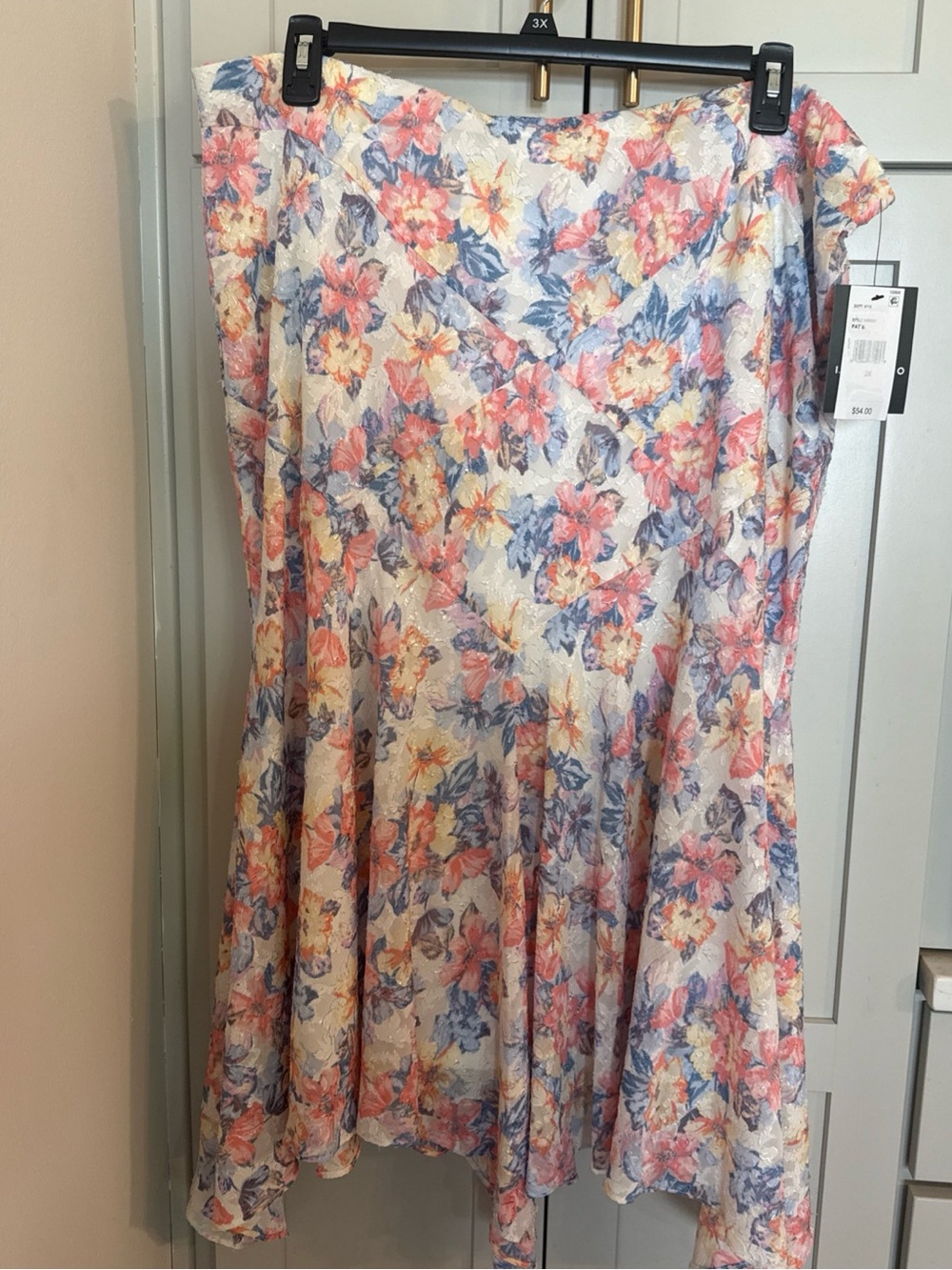 I.N. Studio Womens Multicolor Floral Handkerchief Hem Pull On Skirt 3X NWT
